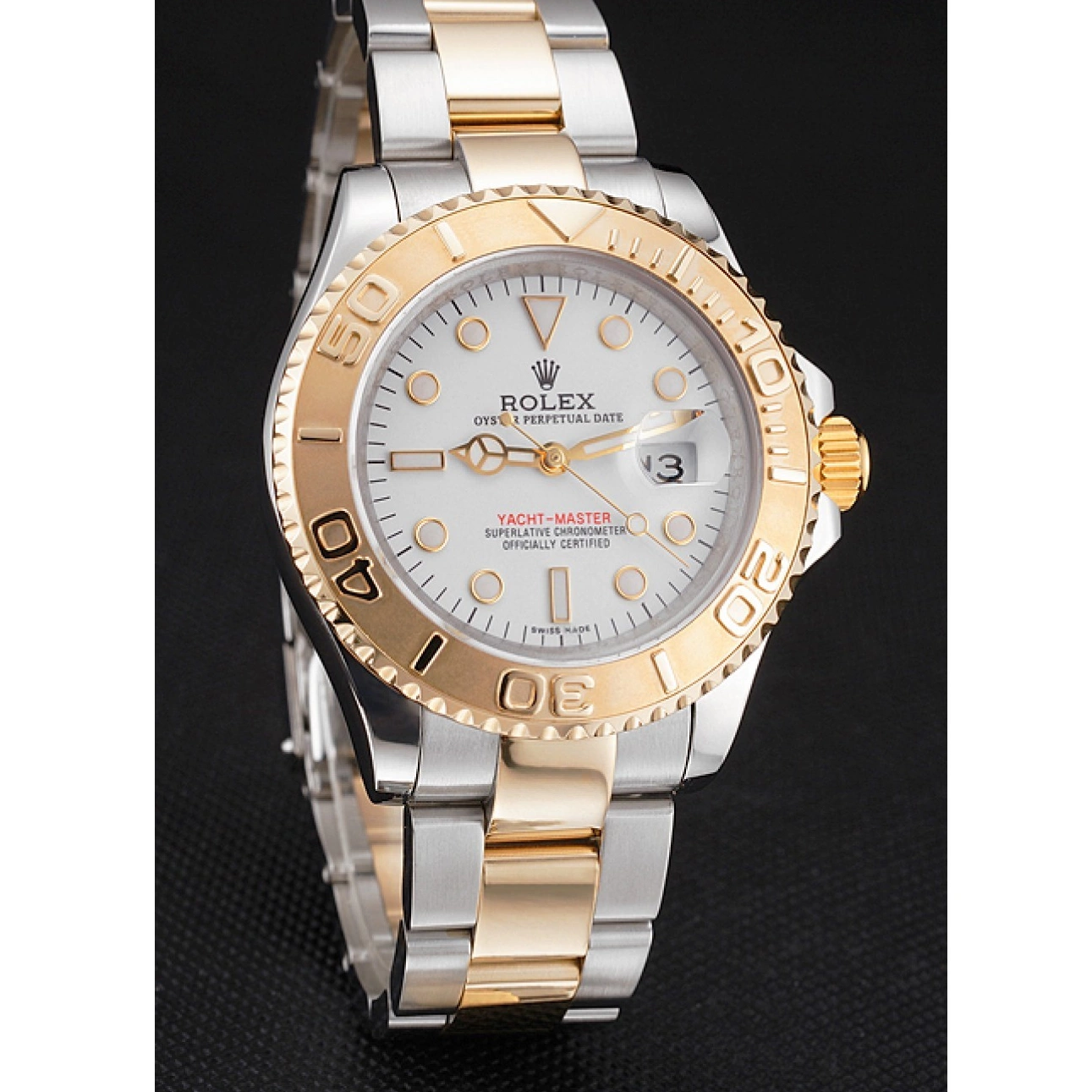 Best AAA Replica Sites Two Bezel White Bracelet Yacht-Master Steel Tone Gold Case Swiss Stainless Rolex Dial 0522